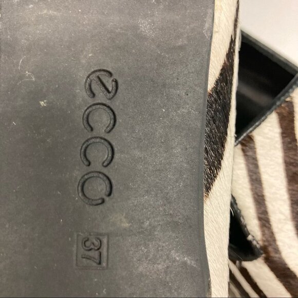 ECCO Sz 37 Zebra Print Dark Brown Cream Ballerina Flats - Picture 8 of 13